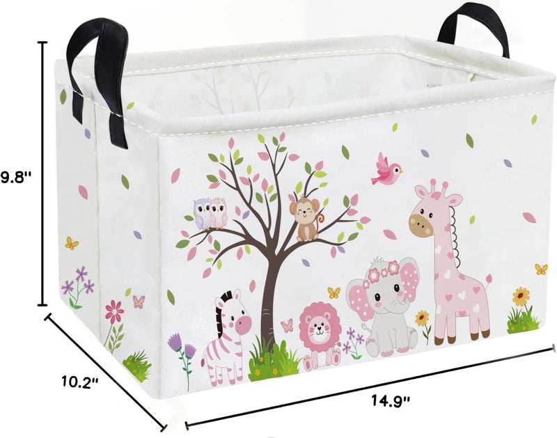ESSME Rectangular Animal Baskets,Pink Storage Basket with Handles for Girls Room Decor,Cute Storage Bin（Pink animal） - Image 2